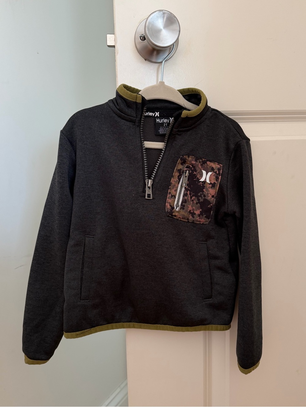 Hurley Olive and Black Pullover with Camo Accent
